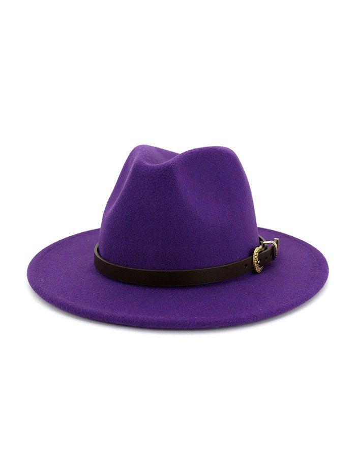 

Retro Buckle Belt Embellished Felt Jazz Hat, Purple