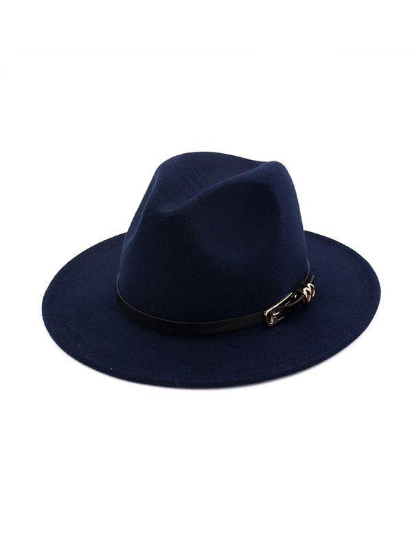 

Hollow Buckle Belt Embellished Felt Jazz Hat, Cadetblue