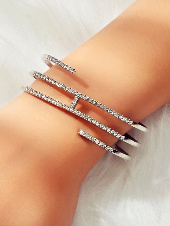 

Rhinestone Simple Hollowed Bracelet, Silver