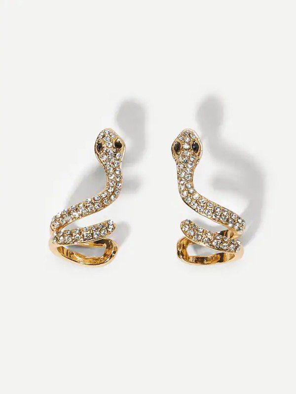 

Rhinestone Bohemian Snake Shape Stud Earrings, Gold