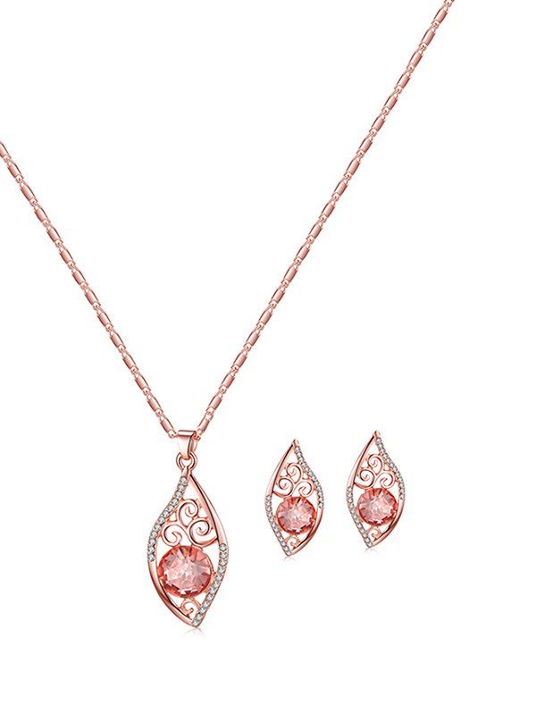 

Hollow Out Floral Rhinestone Necklace and Earrings, Rose gold