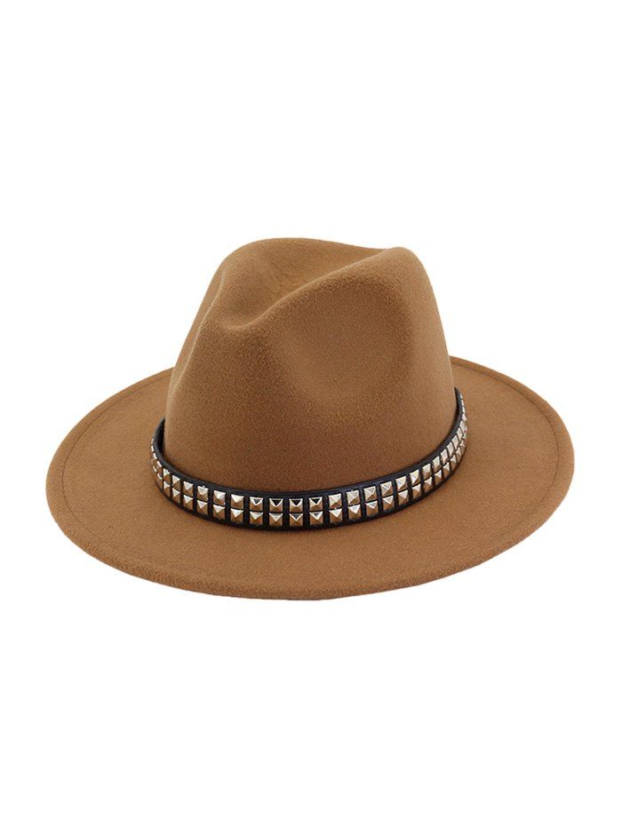 

Solid Rivet Embellished Felt Jazz Hat, Khaki