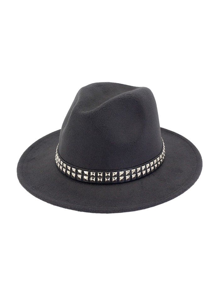 

Solid Rivet Embellished Felt Jazz Hat, Dark gray