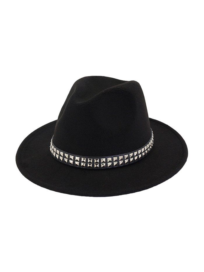 

Solid Rivet Embellished Felt Jazz Hat, Black