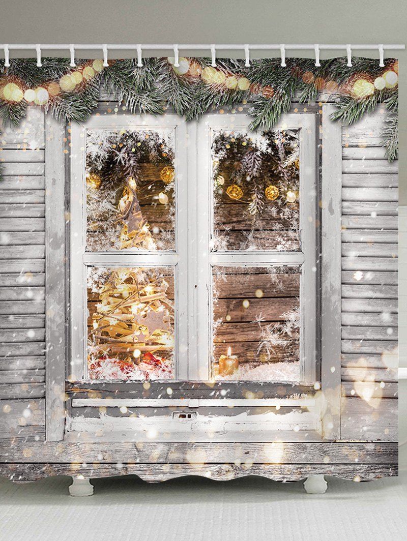 

Christmas Wooden Window Waterproof Shower Curtain, White