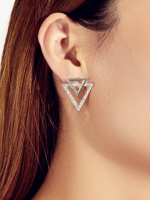 

Triangle Design Rhinestone Stud Earrings, Silver