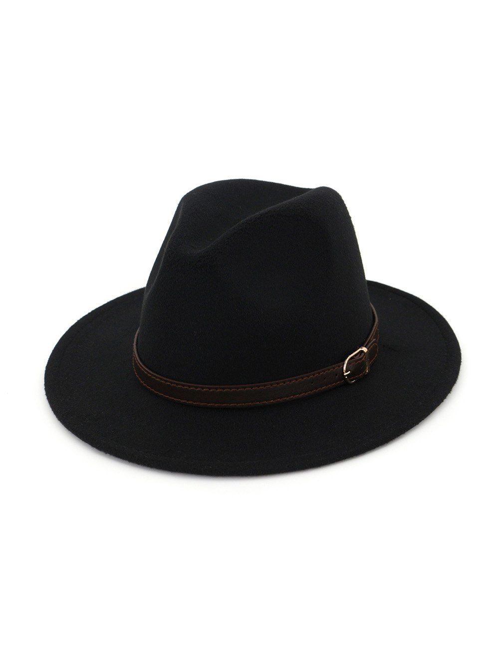 

Brief Buckle Belt Embellished Felt Jazz Hat, Black