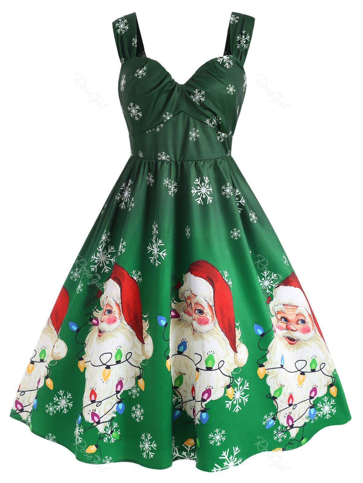 

Plus Size Christmas Santa Claus Snowflake Vintage Dress, Shamrock green