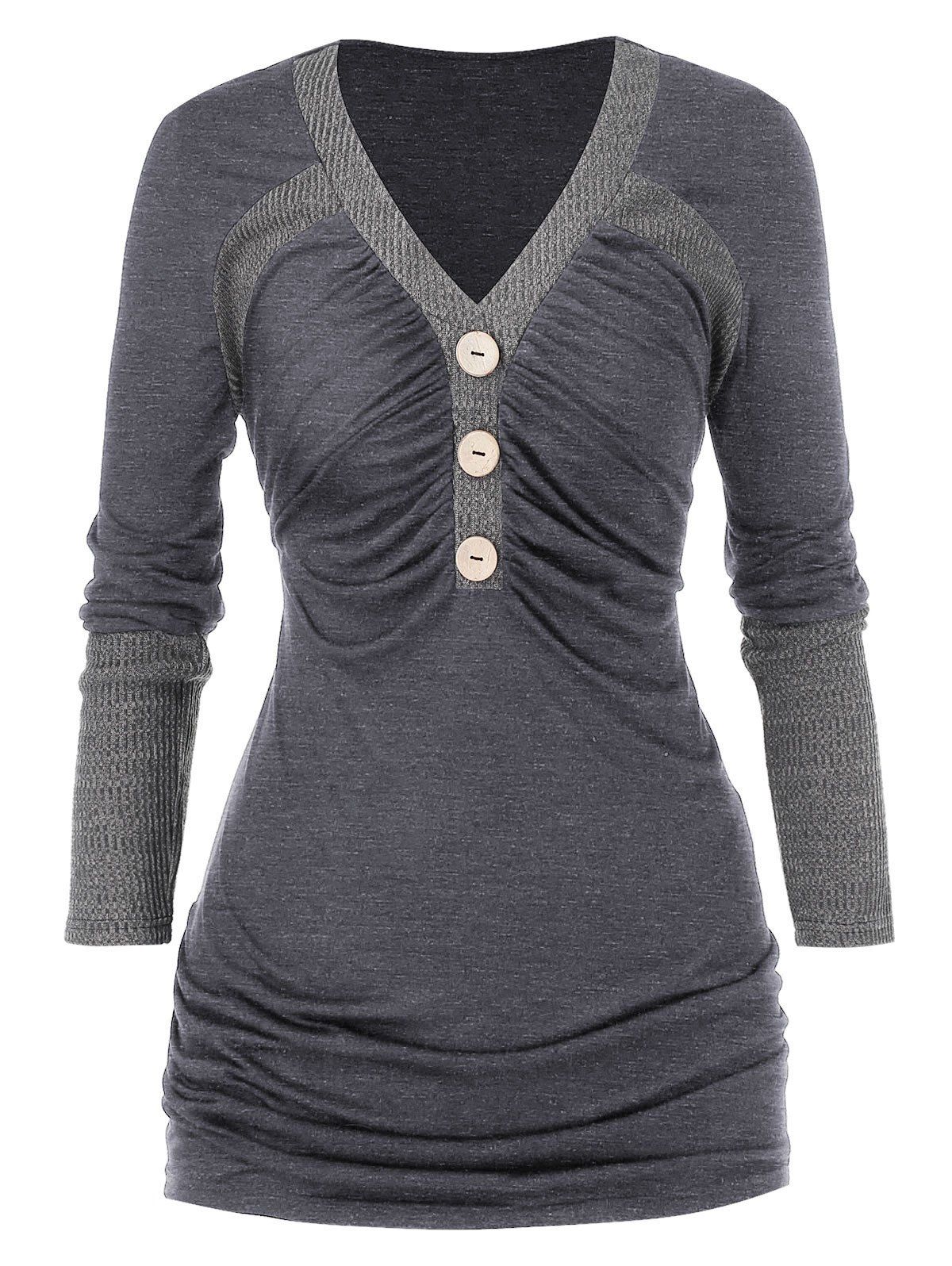 

Plus Size Contrast Trim Ruched T Shirt, Dark gray