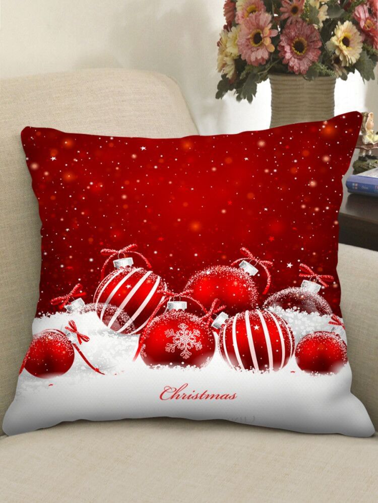 

Christmas Ball Snow Print Decorative Pillowcase, Multi