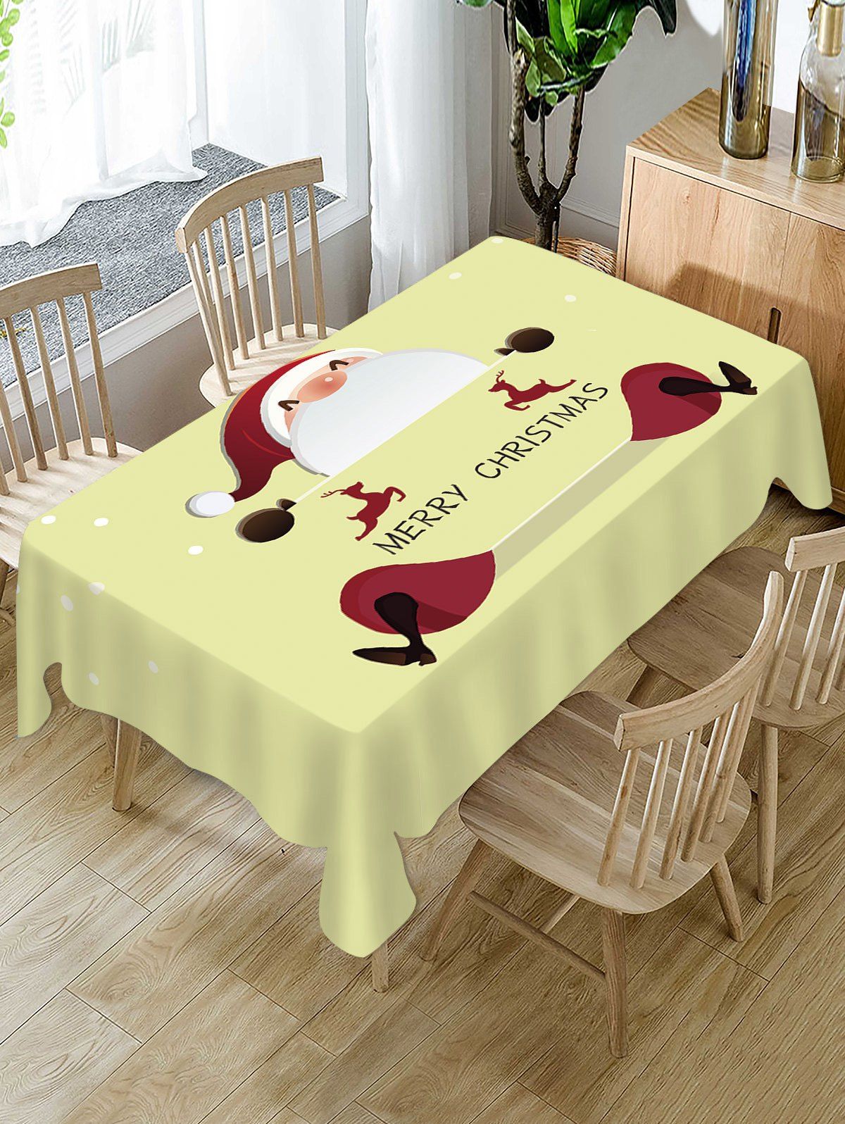 Sale Christmas Santa Claus Greeting Print Fabric Tablecloth  