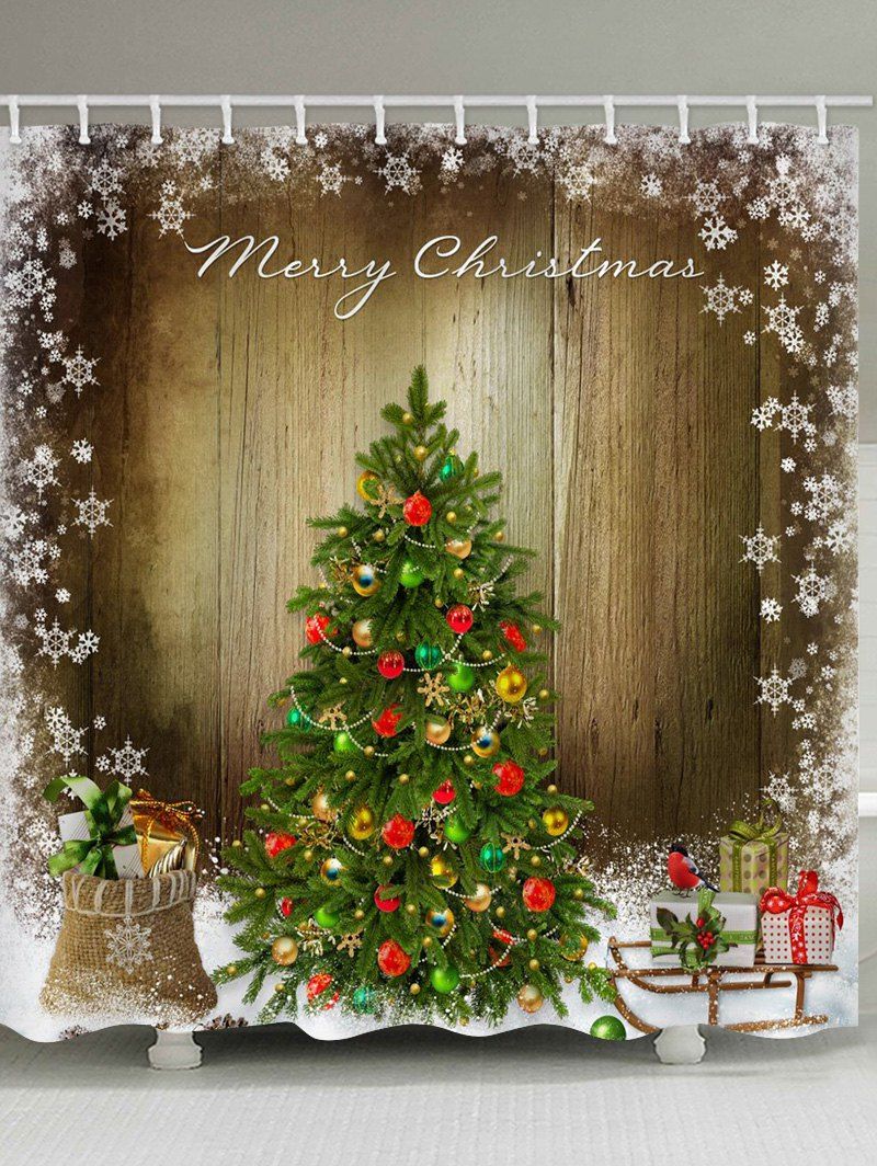 

Merry Christmas Tree Waterproof Shower Curtain, Fern green