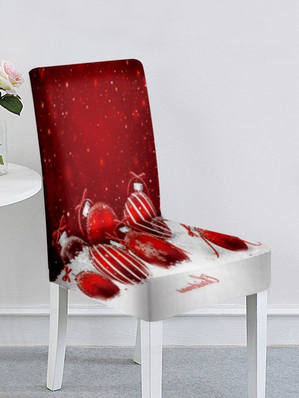 

Christmas Santa Claus Elk Snowflake Ball Print Chair Cover, Multi-a
