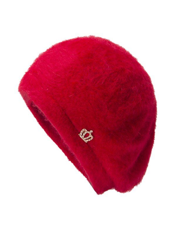 

Crown Decoration Plush Solid Color Beret, Red
