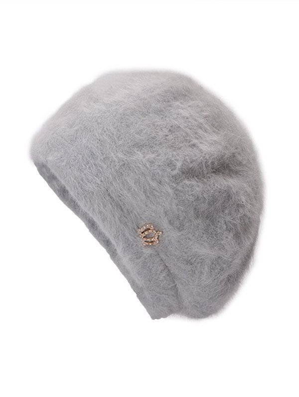 

Crown Decoration Plush Solid Color Beret, Dark gray