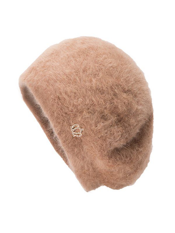 

Crown Decoration Plush Solid Color Beret, Camel brown