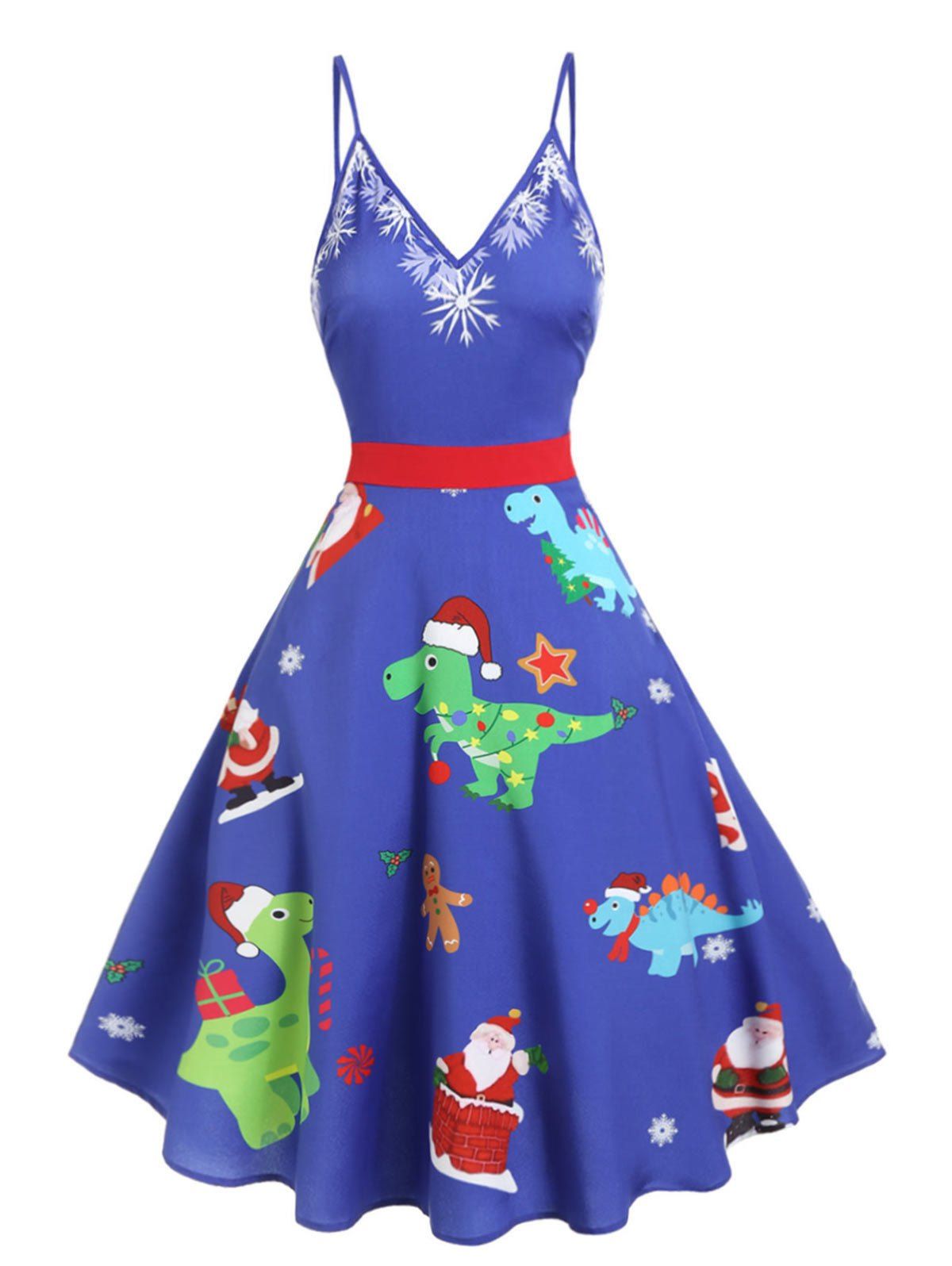 Christmas Dinosaur Print Cami A Line Dress