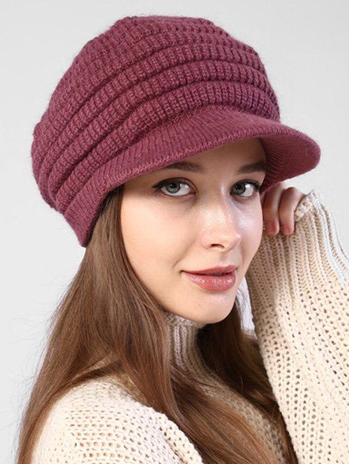 

Knitted Winter Soft Beret Peaked Hat, Red wine