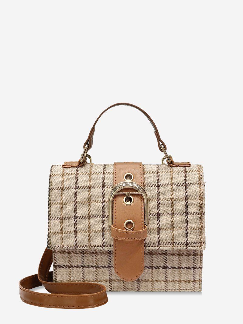 

Plaid Pattern Square Hasp Shoulder Bag, Beige