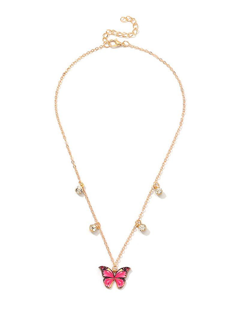 

Rhinestone Butterfly Pendant Metal Necklace, Rose red