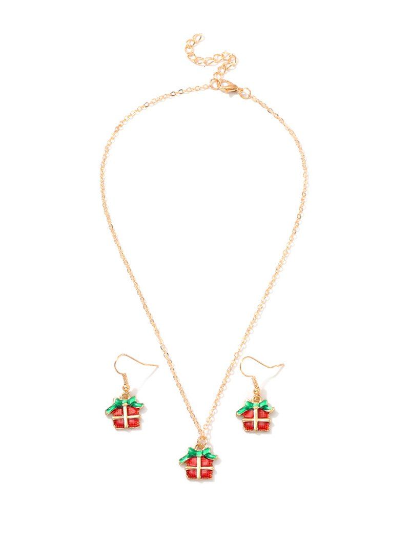 

Christmas Pattern Pendant Necklace and Hook Earrings, Multi-b