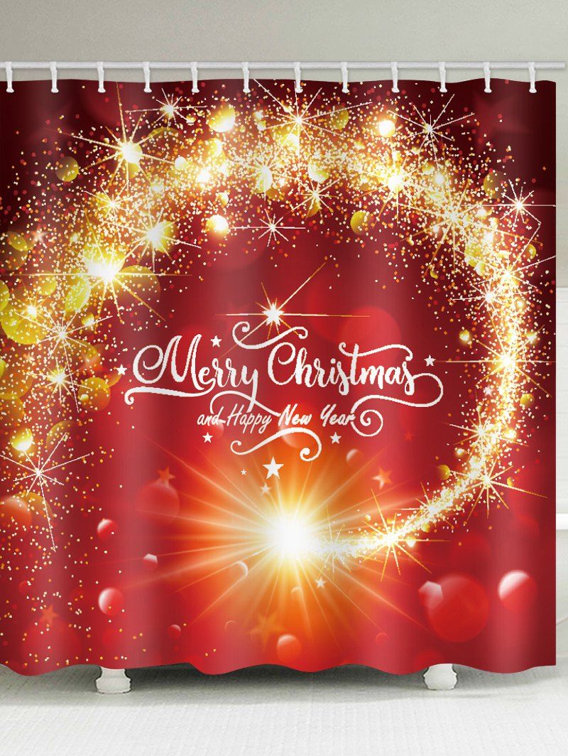 

Merry Christmas Design Waterproof Shower Curtain, Red wine