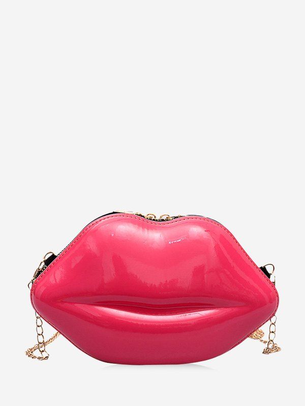 

Solid Lips Shape Chain Shoulder Bag, Rose red