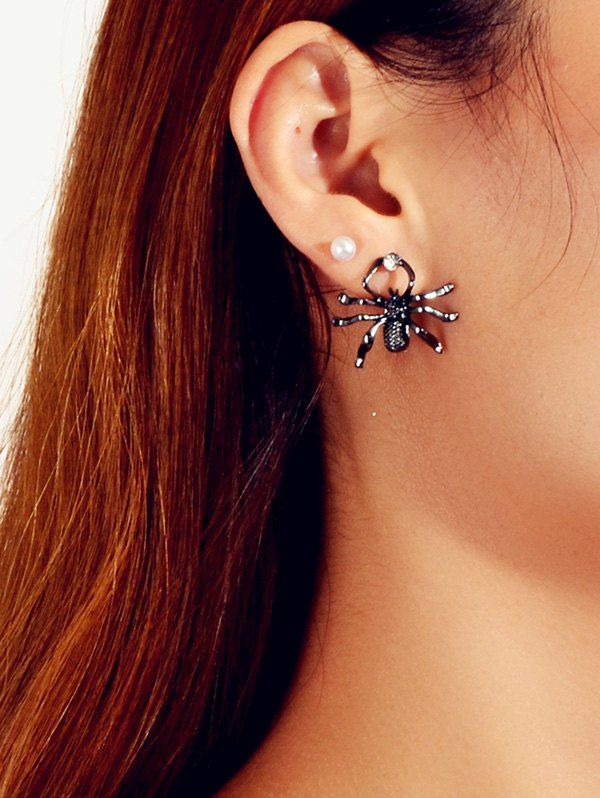 

Faux Pearl Rhinestone Spider Shape Stud Earrings Set, Black