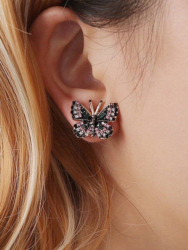 

Colorful Rhinestone Butterfly Shape Earrings, Gold