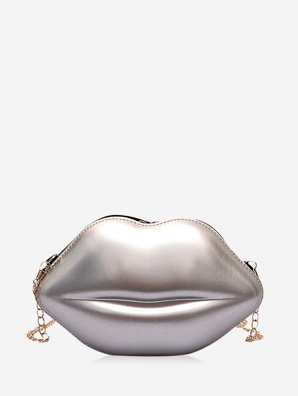 

Solid Lips Shape Chain Shoulder Bag, Silver