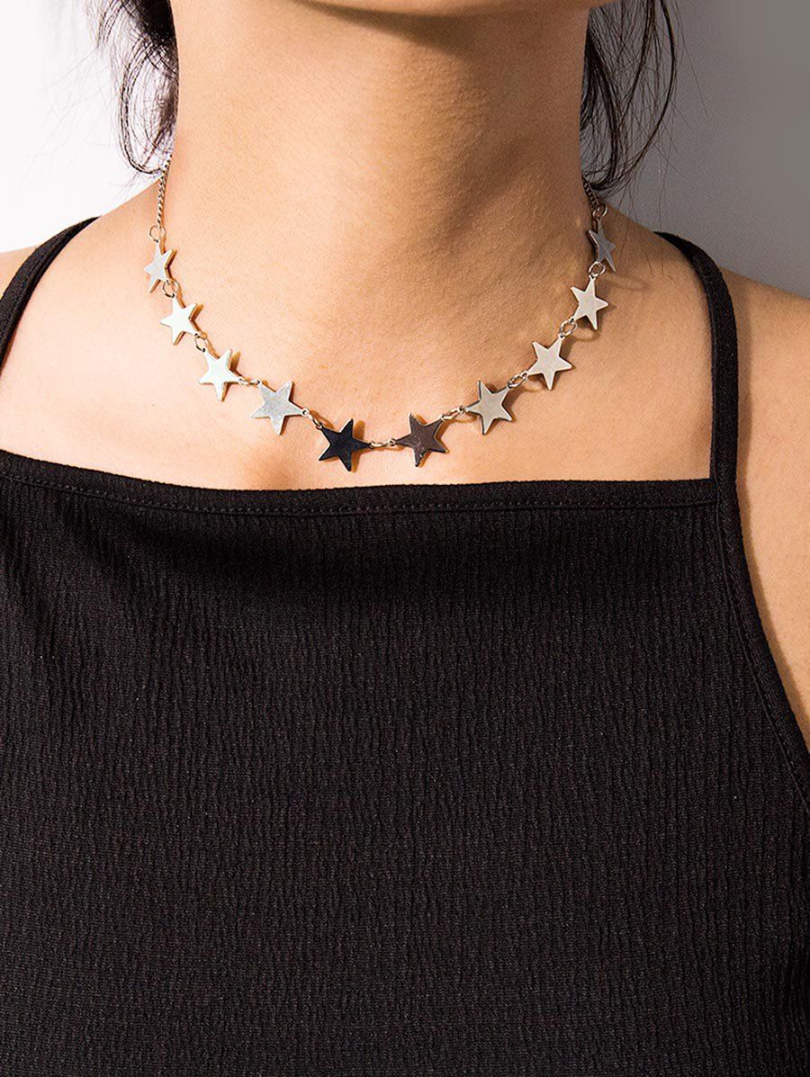 

Brief Stars Clavicle Chain Necklace, Silver