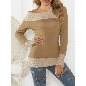 

Cable Knit Contrast Long Sleeves Knitwear, Khaki