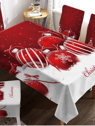 Christmas Ball Snow Digital Print Fabric Tablecloth