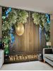 2 Panels Christmas Tree Ball Wood Board Print Window Curtains -  