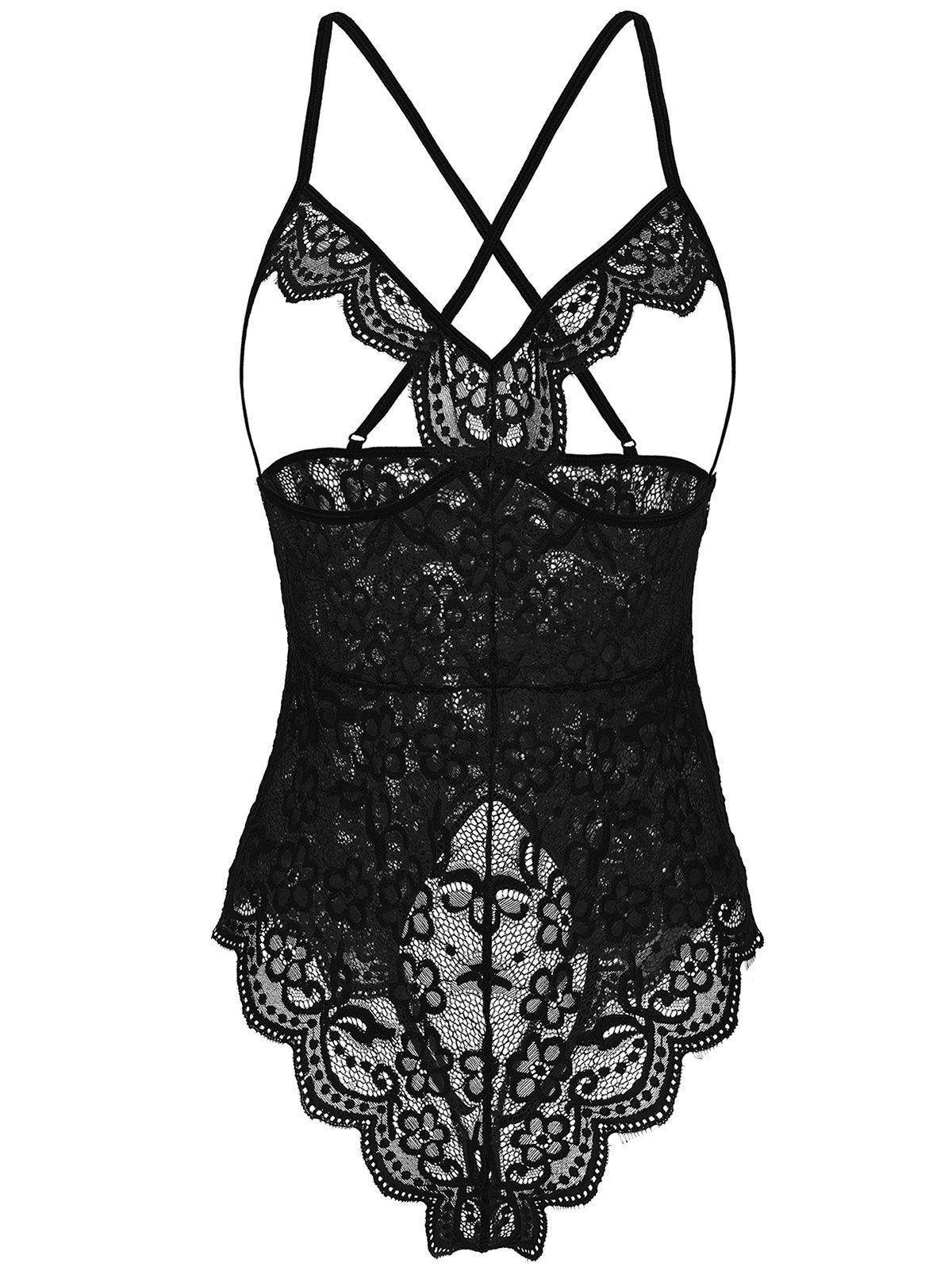 

Floral Lace Open Cup Cut Out Teddy, Black