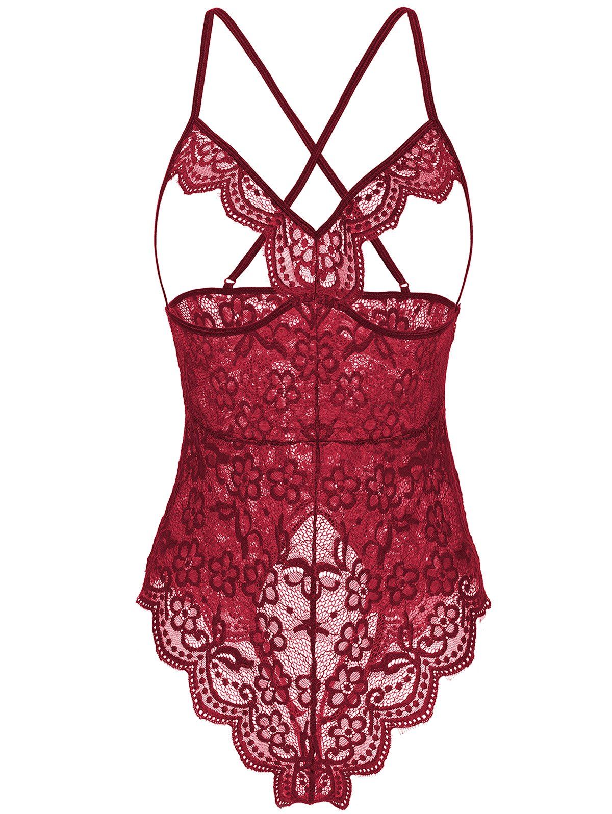 

Floral Lace Open Cup Cut Out Teddy, Red wine