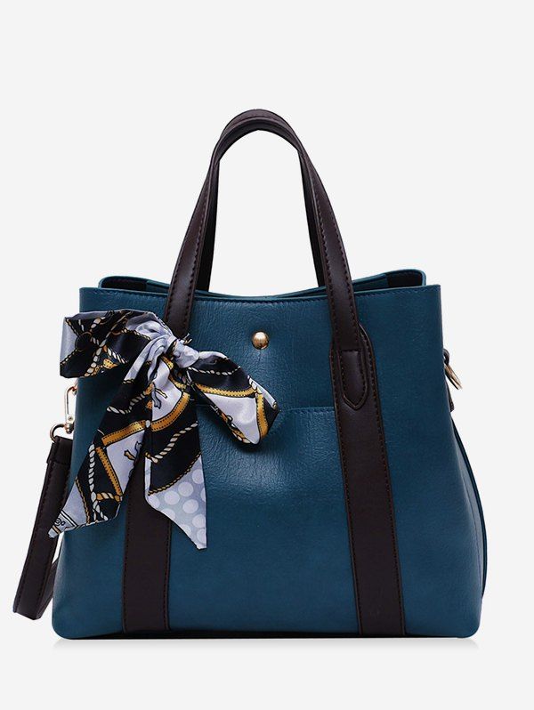 

Silk Embellished Top Handle PU Leather Shoulder Bag, Lapis blue
