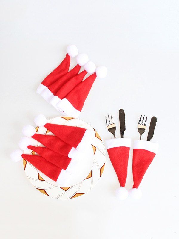 

10PCS Christmas Hat Tableware Covers, Red