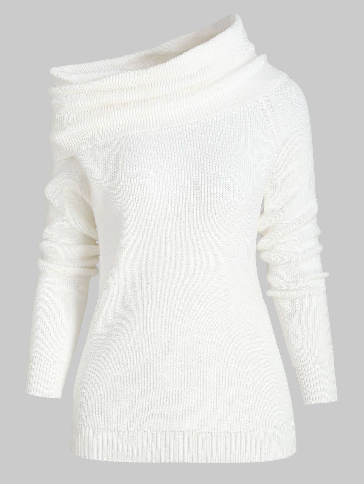 

Convertible Foldover Pullover Sweater, White