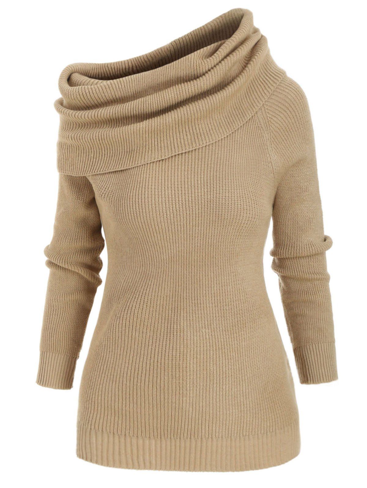 

Convertible Foldover Pullover Sweater, Khaki
