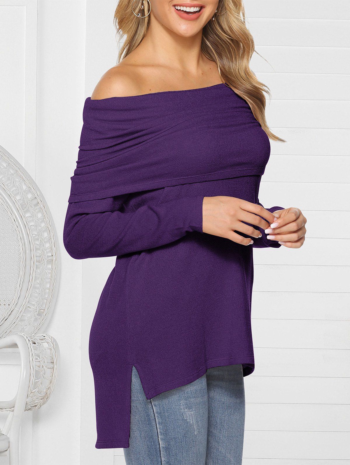 

Multiway High Low Slit Longline Knitwear, Purple iris