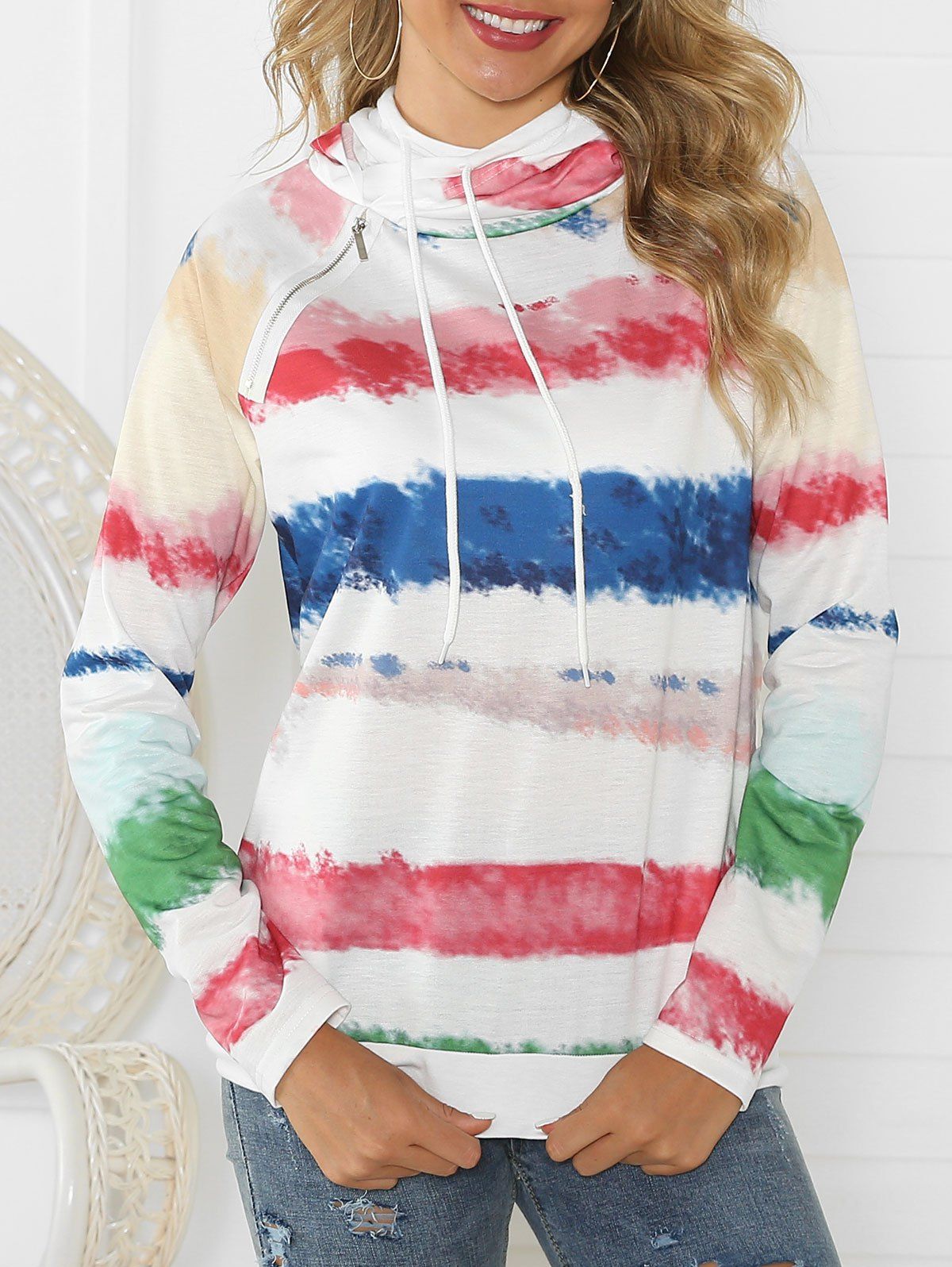 

Tie Dye Raglan Sleeve Pocket Drawstring Hoodie, Multi-a