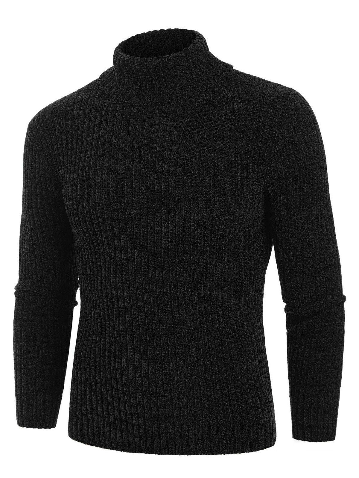 

Plain Turtleneck Chenille Long Sleeve Sweater, Black