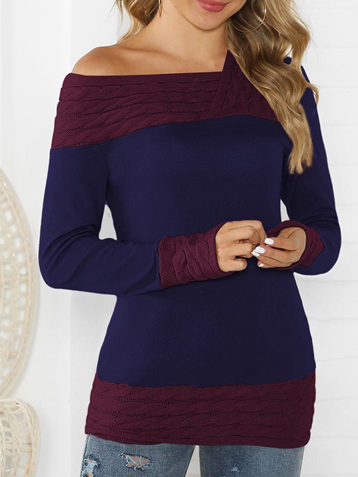 

Cable Knit Contrast Long Sleeves Knitwear, Deep blue