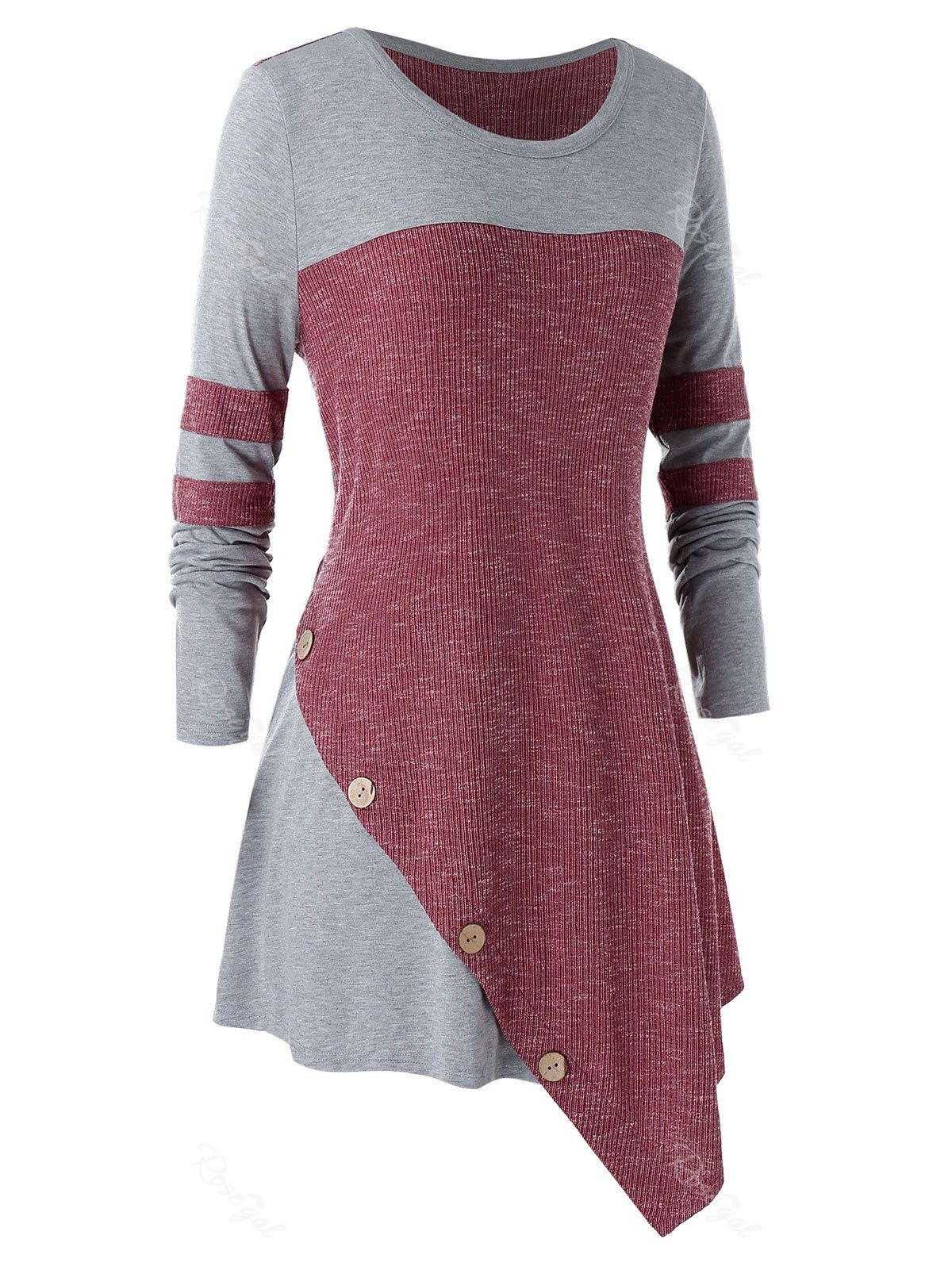 

Plus Size Asymmetrical Two Tone Tunic Knitted Tee, Multi