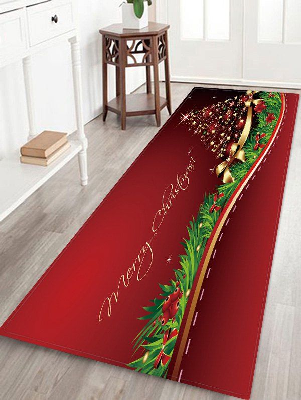 

Christmas Star Tree Bowknot Pattern Water Absorption Area Rug, Multi