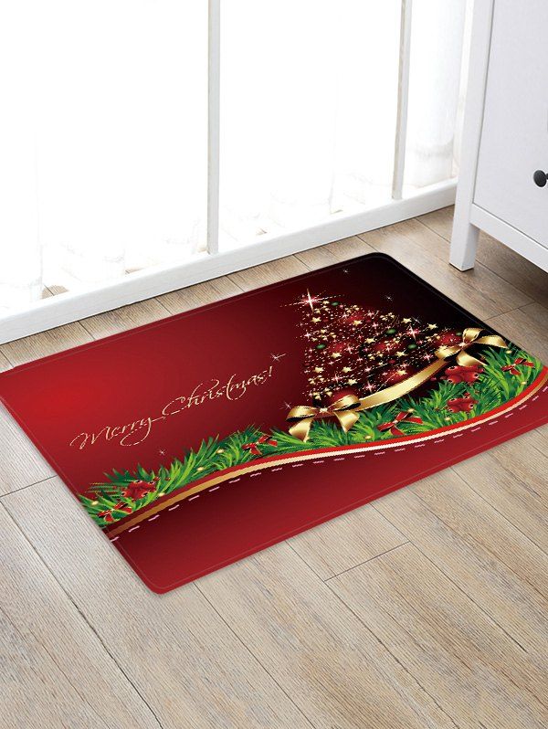 

Christmas Star Tree Bowknot Pattern Water Absorption Area Rug, Multi