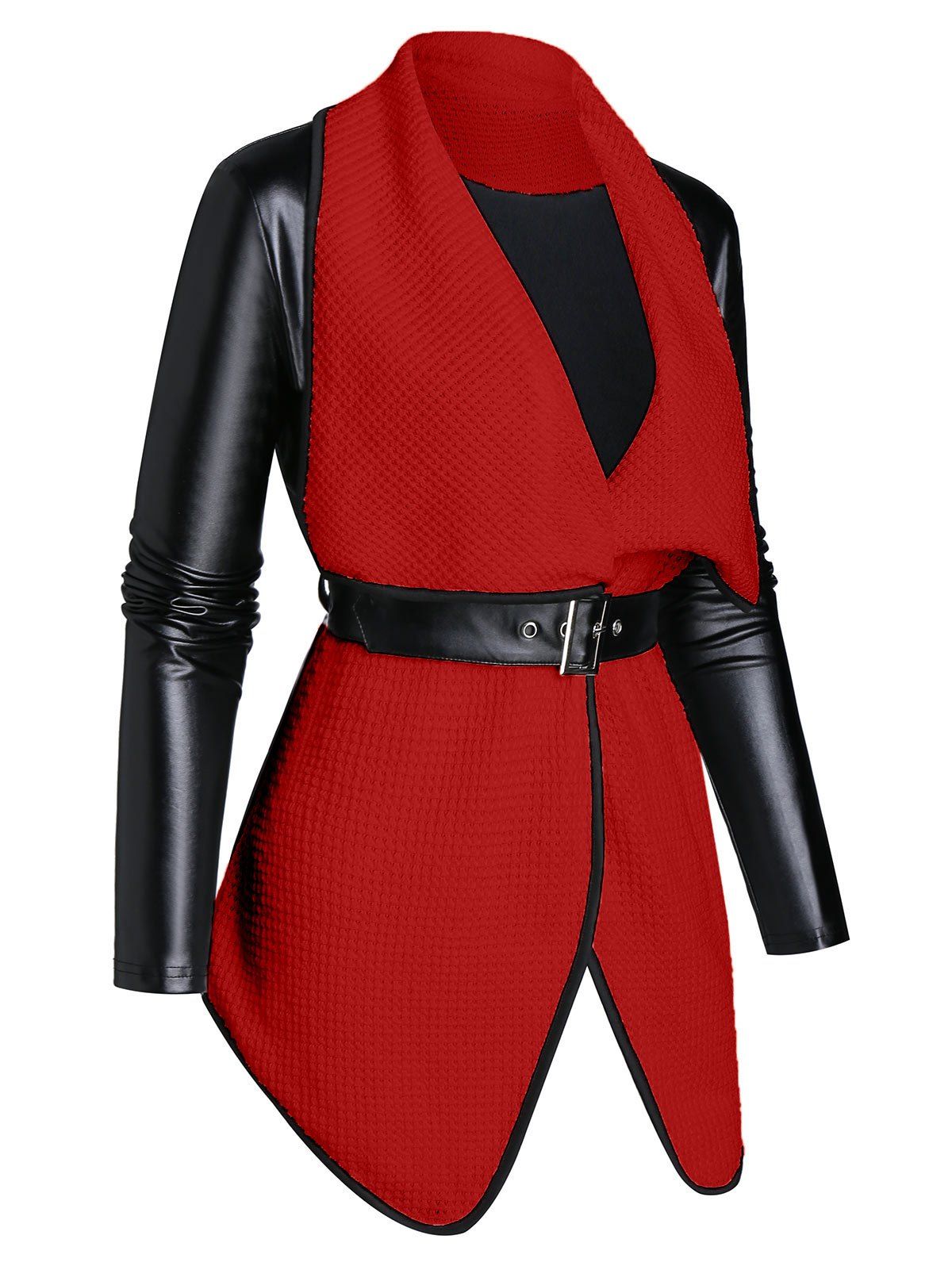 

Long Sleeve Lapel Two Tone Jacket with Belt, Red