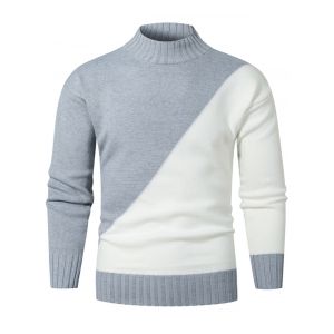

Contrast Color Mock Neck Drop Shoulder Sweater, Gray