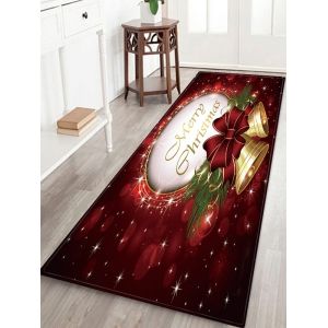 

Christmas Bowknot Bells Greeting Pattern Water Absorption Area Rug, Multi